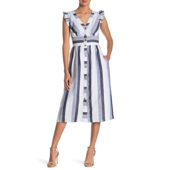 J. Crew Dresses J Crew Point Sur Button Front Linen Midi Dress In